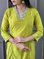 Lime Yellow Viscose Silk Readymade Kurti